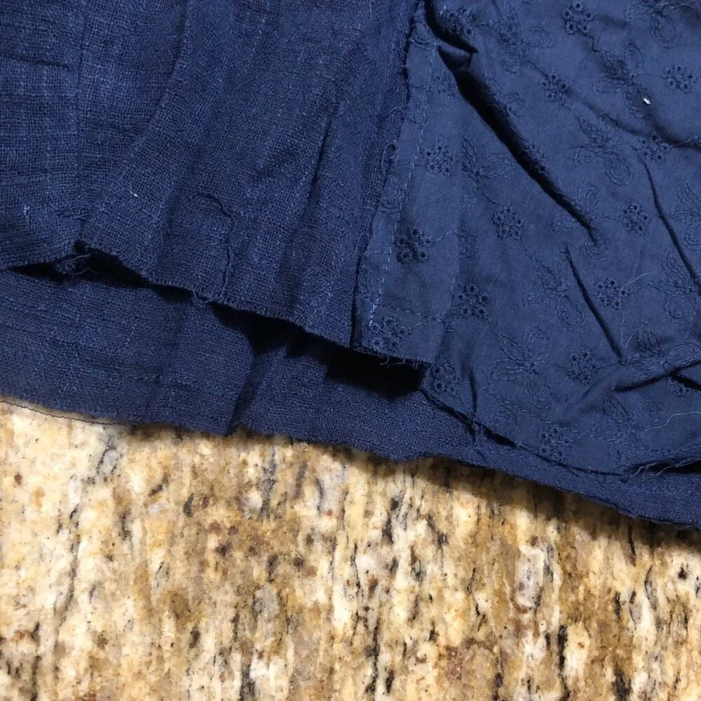 GiGiO Navy Crinkled woven frayed raw edge shorts with elastic tie waist  5194 - Picture 6 of 7